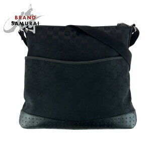GUCCI Black GG Canvas Leather Shoulder Bag Messenger